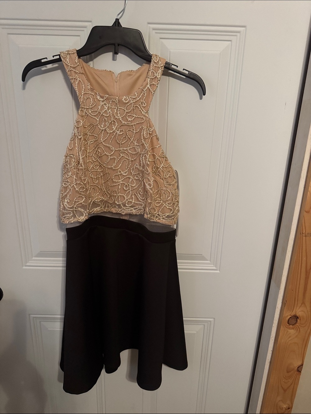 B Darlin Nude Beaded Crop Top with Black Skirt